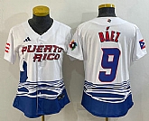 Women's Puerto Rico Baseball #9 Javier Baez White 2023 World Baseball Classic Stitched Jersey,baseball caps,new era cap wholesale,wholesale hats